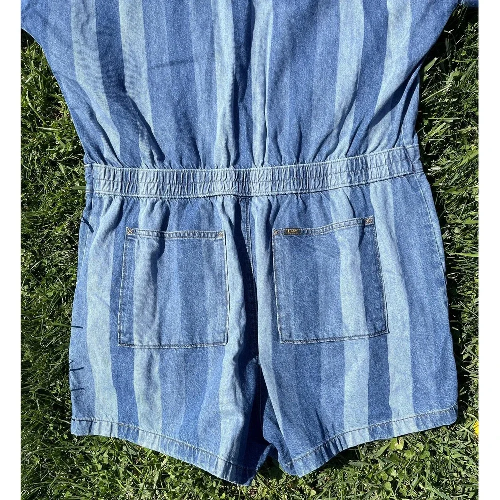 Vintage Lee Union‎ Alls Denim Romper XL Striped Workwear Shortalls 90s
